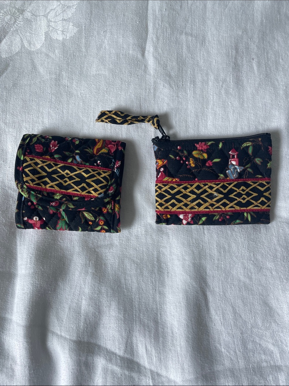 Vera Bradley Quilted Floral Coin Purse and Wallet Set in Black and Gold Trim